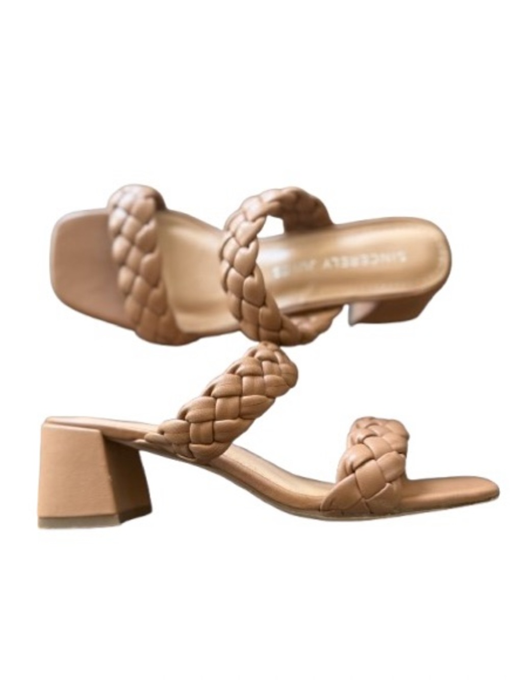 Sincerely Jules Braided Double-Strap Block Heel Sandals - Tan
